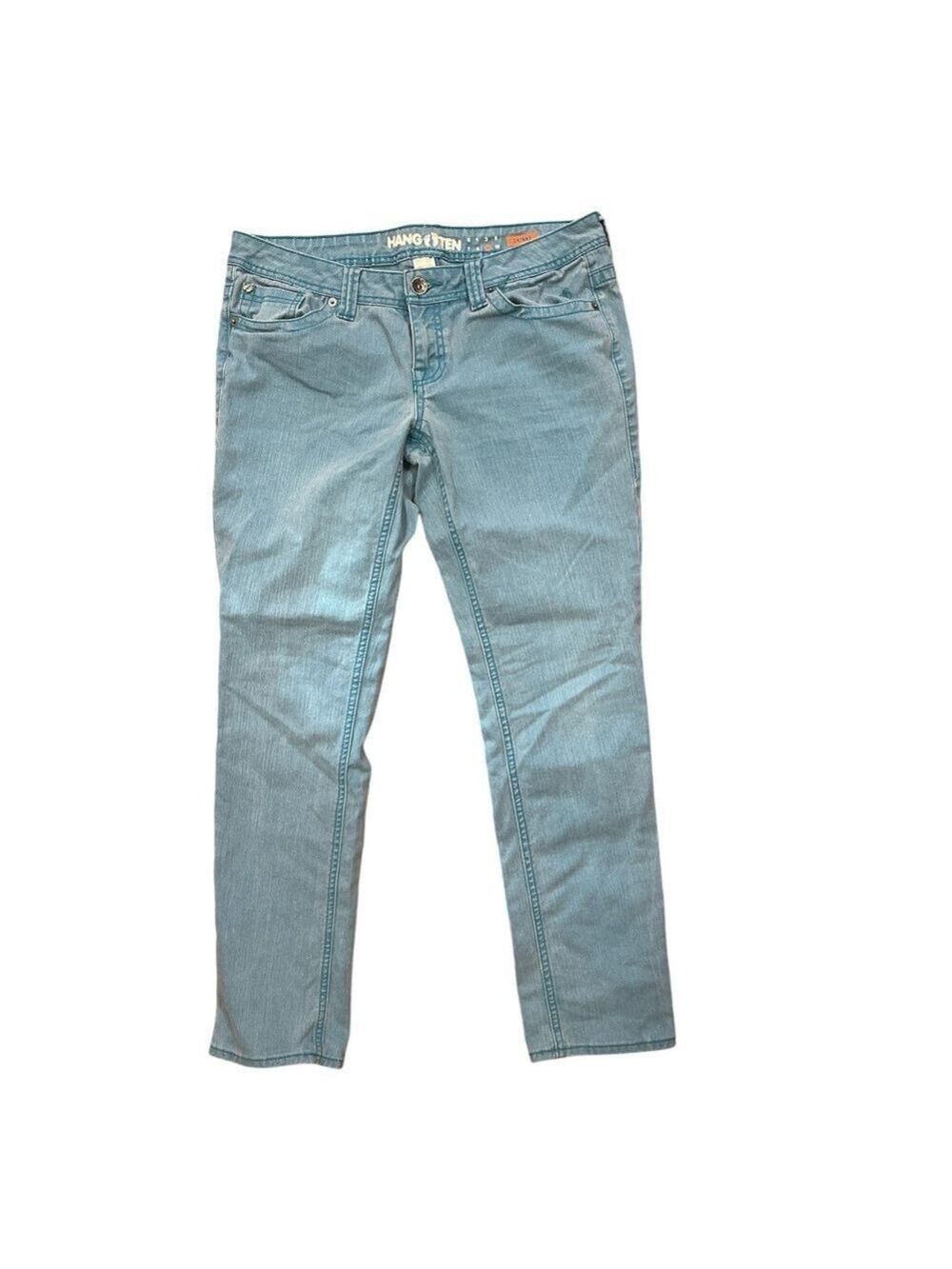 Hang Ten SZ 11 aqua blue skinny low rise wide belt loop jeans